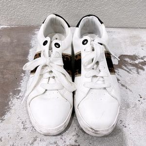 Trendy white sneakers with leopard stripe! Size 7, Time & Tru brand.